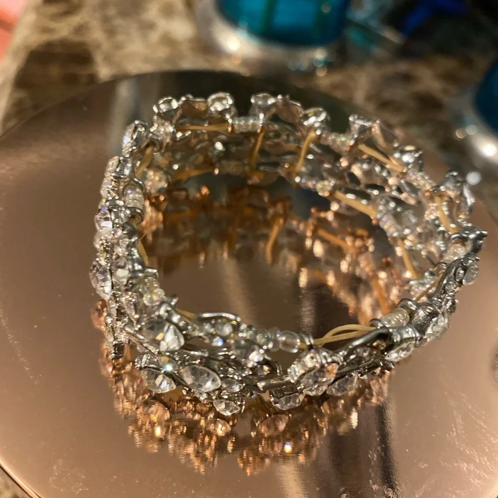 Clear Rhinestone & Sterling Silver Bridal Wedding Bracelet, GUC